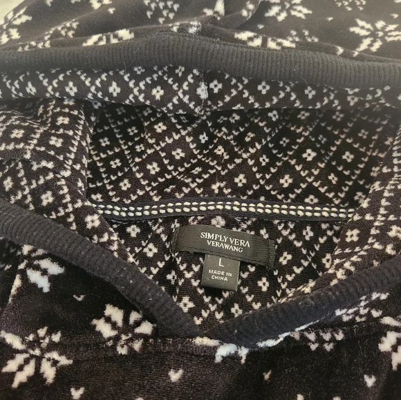 Simply Vera Vera Wang Black & White Patterned Hoodie Night Loungewear | Large - Picture 4 of 5